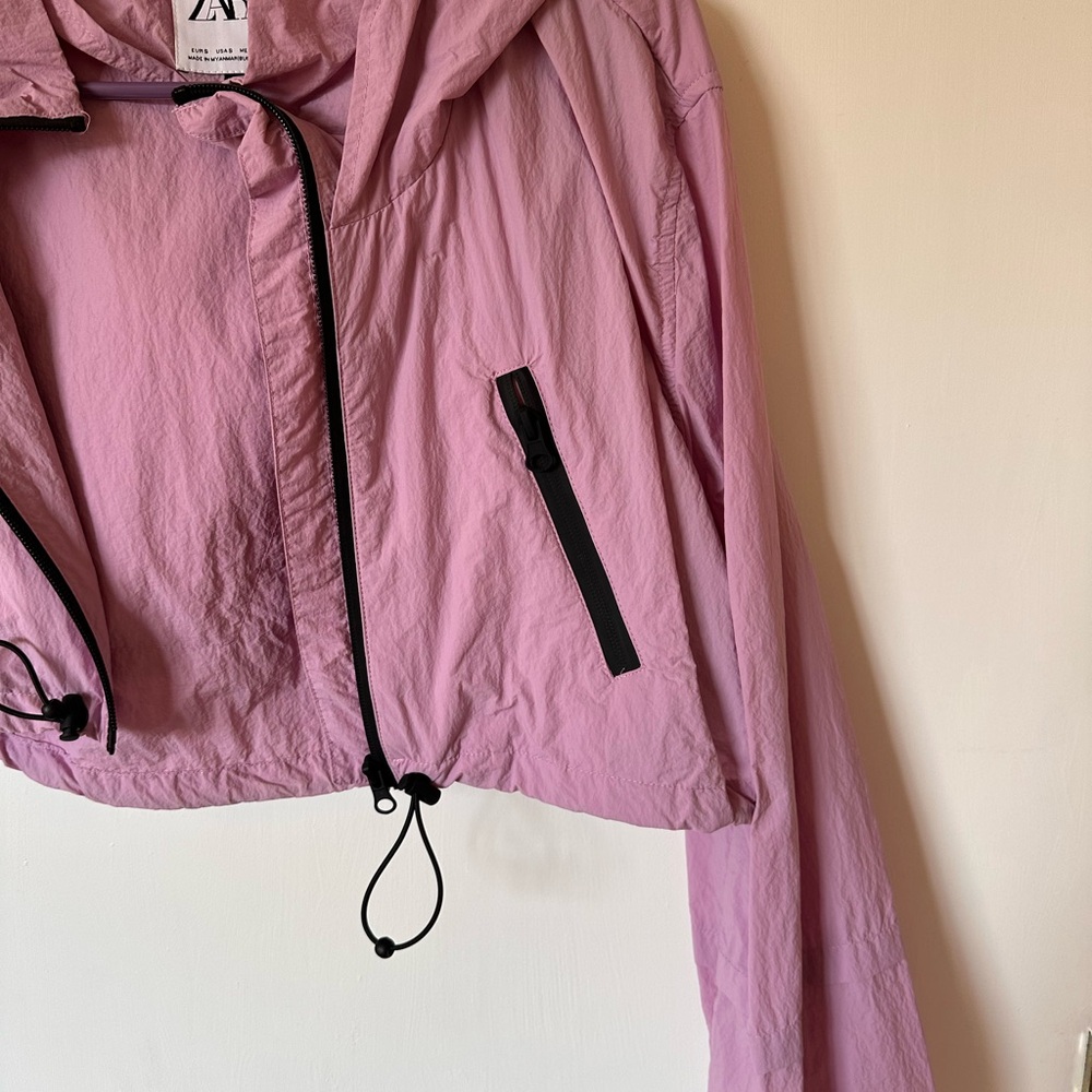 Zara Cropped Pink Utility Jacket with Drawstring and Zipper